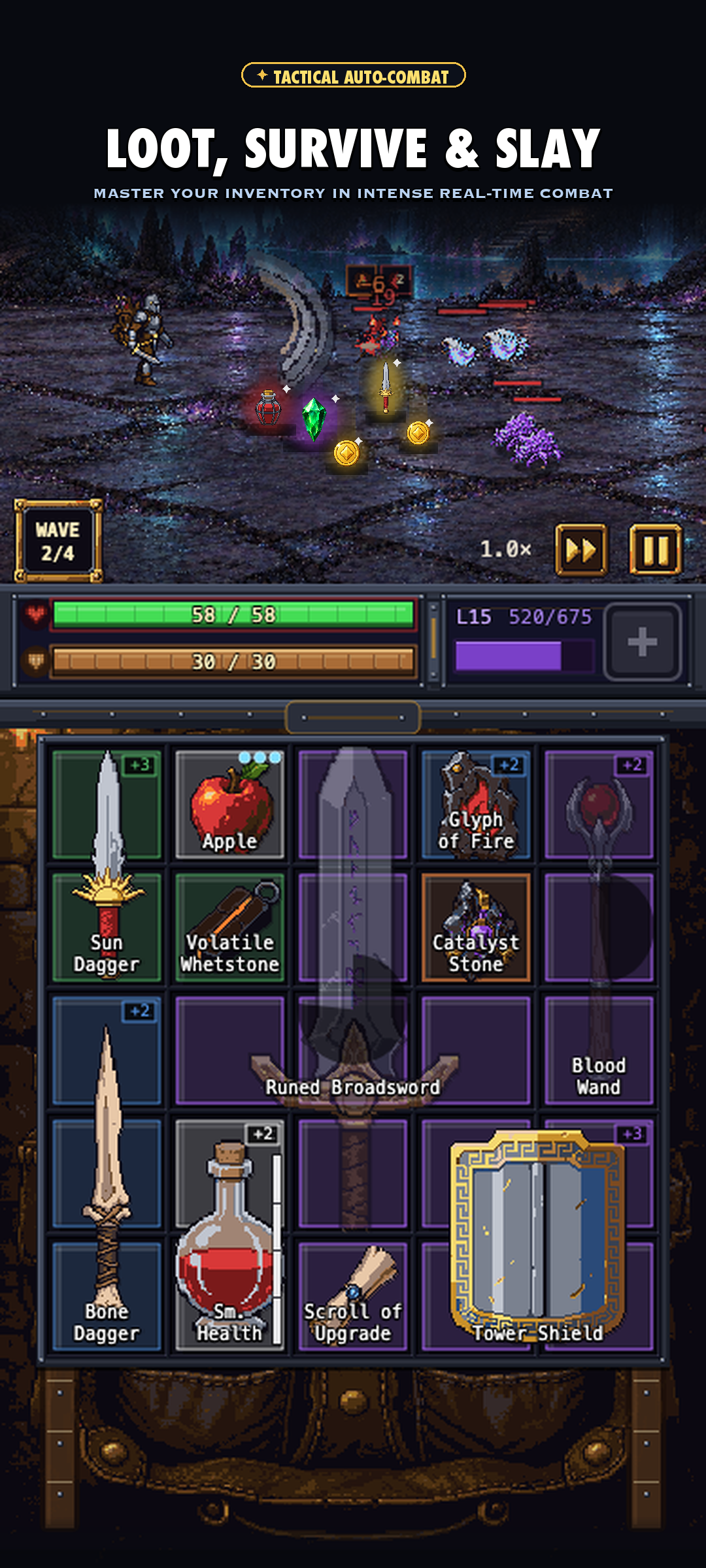 Crystal Cave Combat and Loot Drops in Backpack Ascendancy